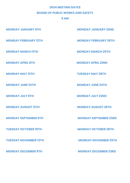 Board of Public Works 2024 Meeting Dates