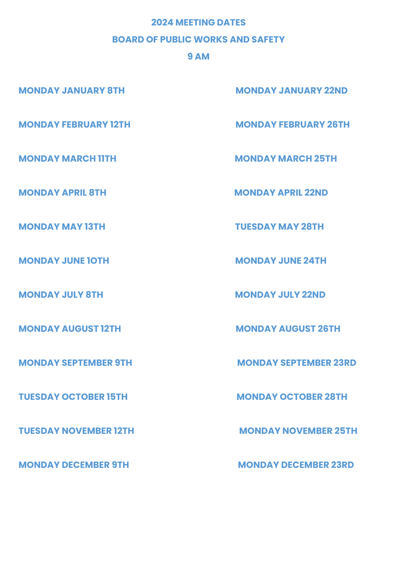 Board of Public Works 2024 Meeting Dates